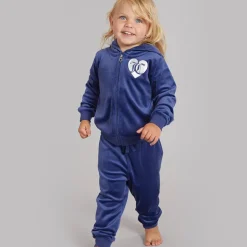 Baby Piger Velour Hjerte Logo Træningssæt Blåkopi