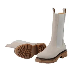 Dame Cashannah Chelsea støvler Høj skåret læder Picasso Beige