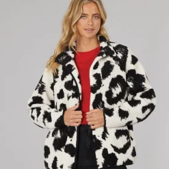 Dame Gorla Borg Fleece Vinter Hvid /​ Sort Leopard
