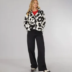 Dame Gorla Borg Fleece Vinter Hvid / Sort Leopard