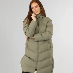 Dame lang split zoom puffer jakke Olive