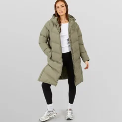 Dame lang split zoom puffer jakke Olive
