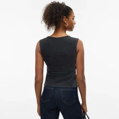 Dame Million Lurex Firkantet Hals Top Sort W Sølv