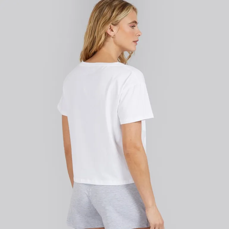 Dame pyjamas sæt Bright White/Light Grey Marl