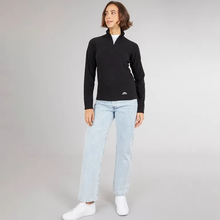 Dame Shiner 1/2 Lynlås Mikro Fleece Sort