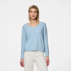 Dame striktrøje V hals Cashmere Blue