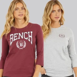 Dame To Pak 3/4 Ærme T-shirts Cordovan Grå Melering