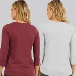 Dame To Pak 3/​4 Ærme T-shirts Cordovan Grå Melering