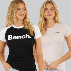 Dame To Pakke T-Shirts Sort Lyserød