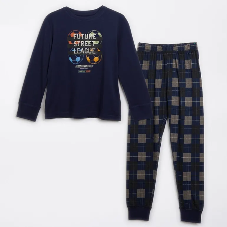 Drenge Belmont Nattøj Sæt Navy/Navy Check