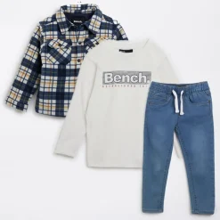 Drenge Bonded Shacket T-shirt og Jeans Sæt Navy