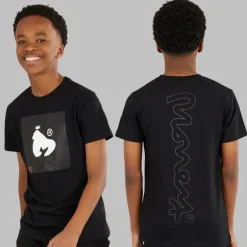 Drenge kombi patch t-shirt sweatshirt og joggingbukser træningssæt Sort