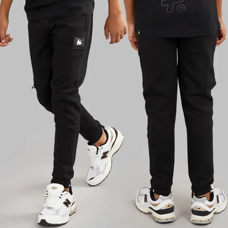 Drenge kombi patch t-shirt sweatshirt og joggingbukser træningssæt Sort