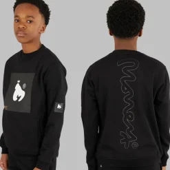 Drenge kombi patch t-shirt sweatshirt og joggingbukser træningssæt Sort