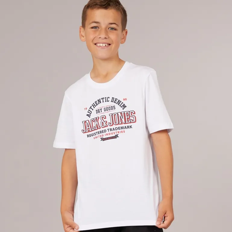 Drenge Logo T-Shirt Hvid Print/Navy Blazer/Ægte Rød