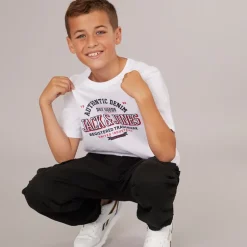 Drenge Logo T-Shirt Hvid Print/Navy Blazer/Ægte Rød