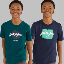 Drenge Tiley Rund Hals To Pakke T-shirts Dyb Teal/Navy Blazer