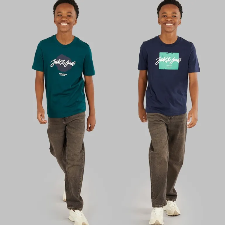 Drenge Tiley Rund Hals To Pakke T-shirts Dyb Teal/Navy Blazer