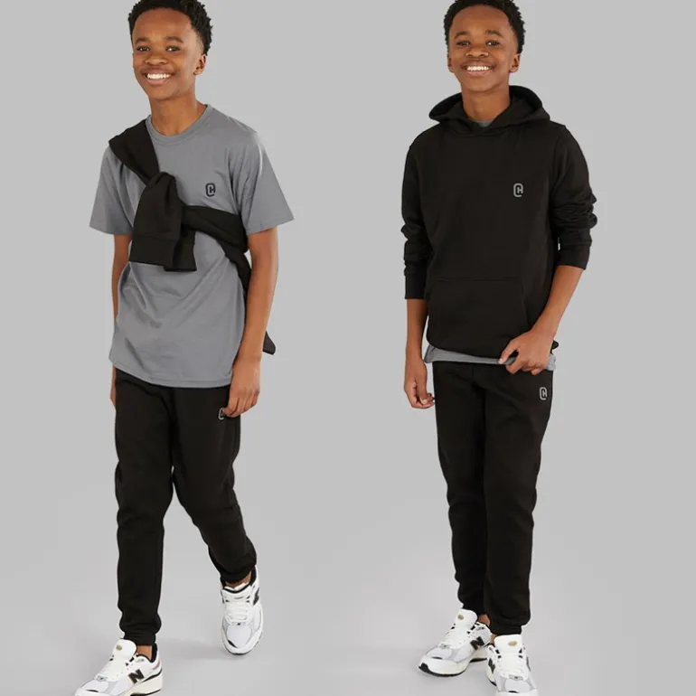 Drenge Tre Dele Hættetrøje T-shirt Og Joggingbukser Sæt Sort/Koksgrå