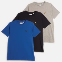 Drenge Tre Styk T-shirts Lysegrå Melange /​ Kobolt /​ Marineblå