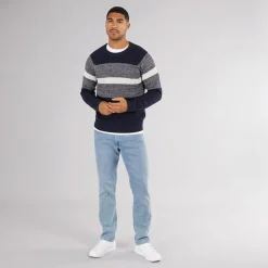 Herre Adam Block Crew Neck Jumper Navy Blazer