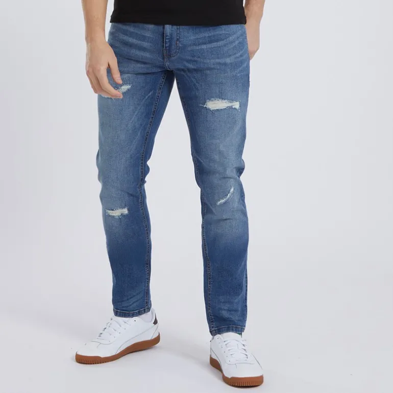 Herre Afslappede Tapede Jeans Lyseblå