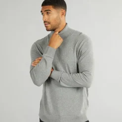 Herre Basis Strik Rullekrave Jumper Lysegrå Mel