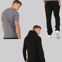 Herre Chemberry Hættetrøje T-shirt Og Joggingbukser Med Åben Kant Sæt Sort/​Koksgrå