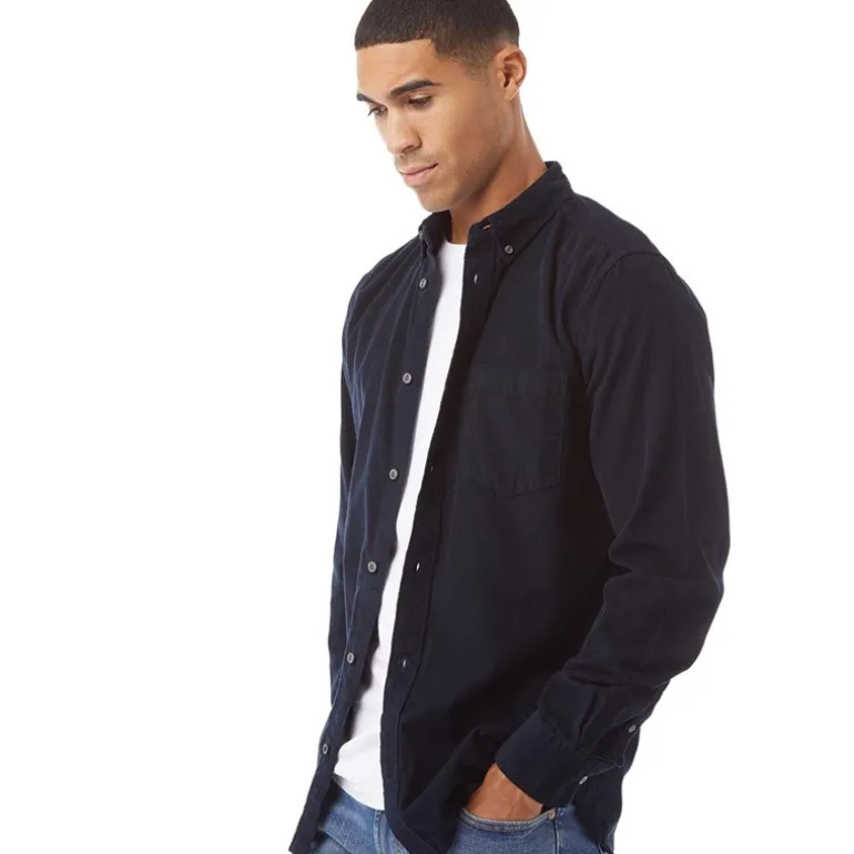 Herre Cord Langærmet shirts Mørk Marineblå