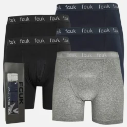 Herre Fem Pakke FCUK Lang Boxer Underbukser FCUK 80 Sort / Marine / Lys Grå Melange / Sort / Marine