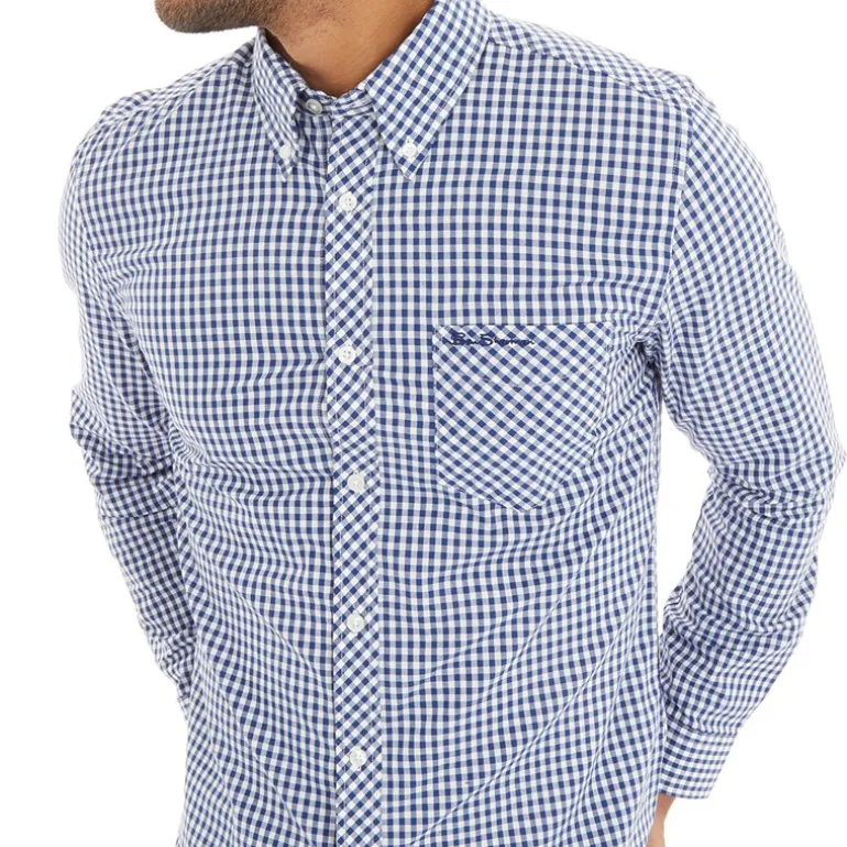 Herre Gingham Langærmet shirts Blå Ternet