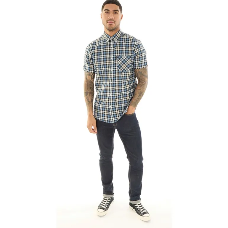 Herre Gingham Overcheck Skjorter med korte ærmer kontrolleret