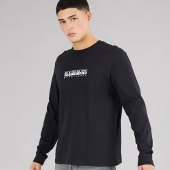 Herre Grid Ryggen Grafisk Langærmet T-shirt Black 041