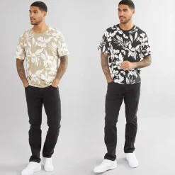 Herre Jeff AOP To-pak Blomster T-shirts Sort/​Crockery