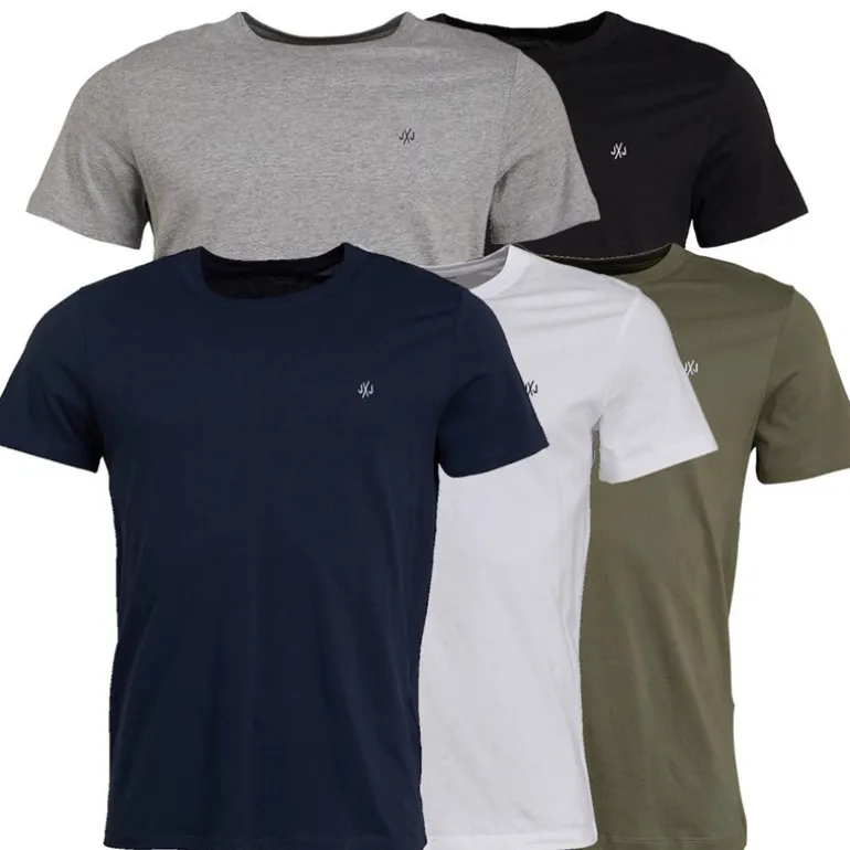 Herre JXJ Fem-pak T-shirts Blå/Hvid/Grå/Khaki/Sort