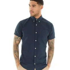 Herre Klassisk Kortærmet Oxford Skjorte Blå Blazer