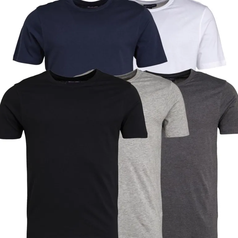 Herre Lazeout Fem-pak T-shirt Sort/Grå/Hvid/Antracit Melange/Total Eclipse