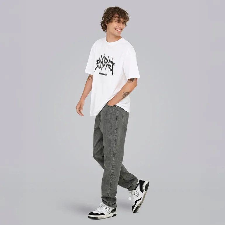 Herre Løse Tape Jeans Medium Grey Denim