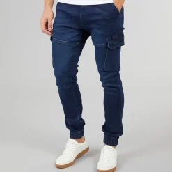 Herre Malimore Denim Manchet Cargo Bukser Mørk Vask