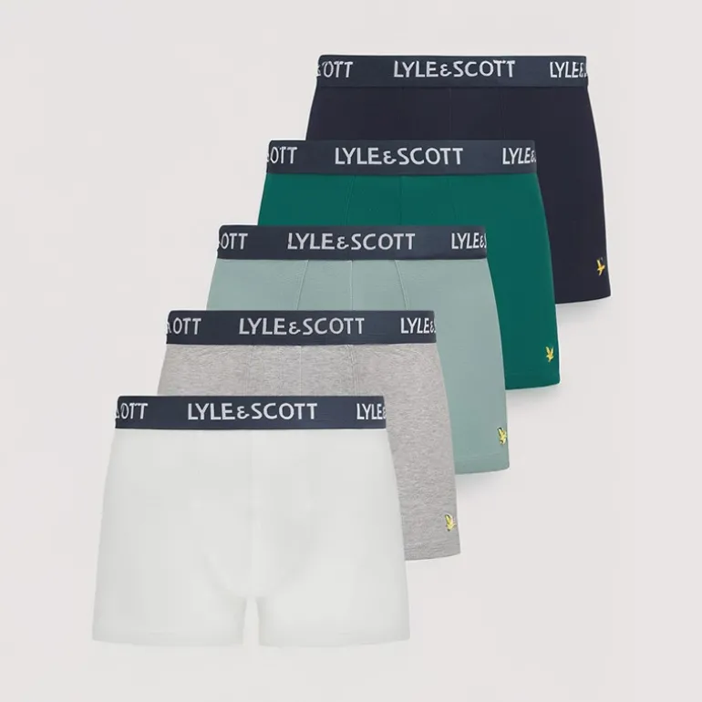 Herre Miller Five Pack Trunks Mørk Oliven/Sort/Lys Hvid/Marineblå/Gråmeleret