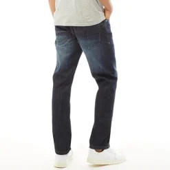 Herre Nye Prægede Techno Straight Fit Jeans Mørk Vask