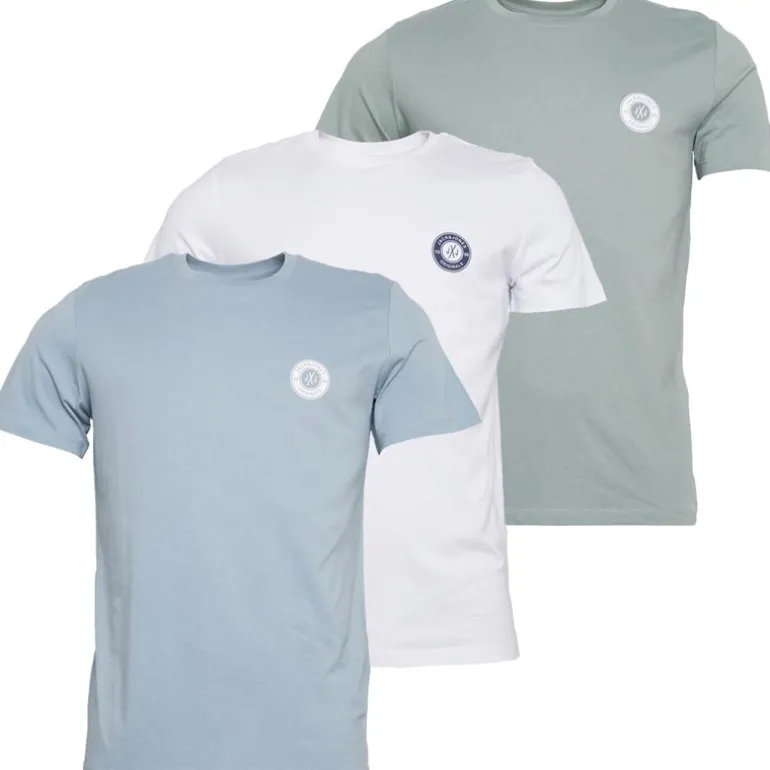 Herre Nye Tom Rundhals T-Shirts 3-pak Hvid/Ashley Blå/Milieu Grøn