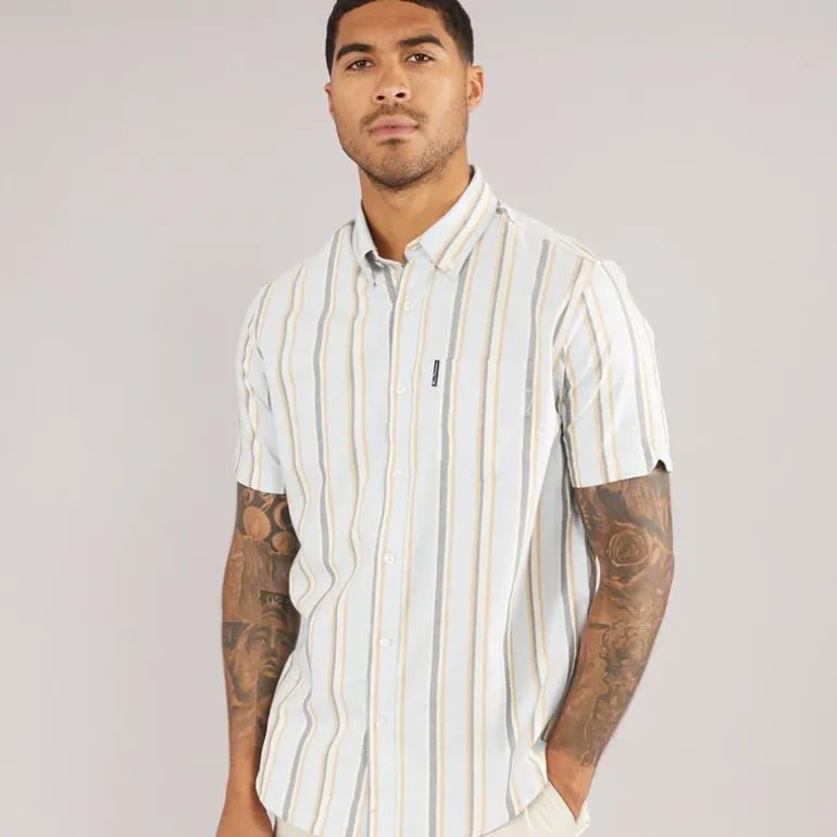 Herre Oxford Stribet Kortærmet Skjorte Lyseblå