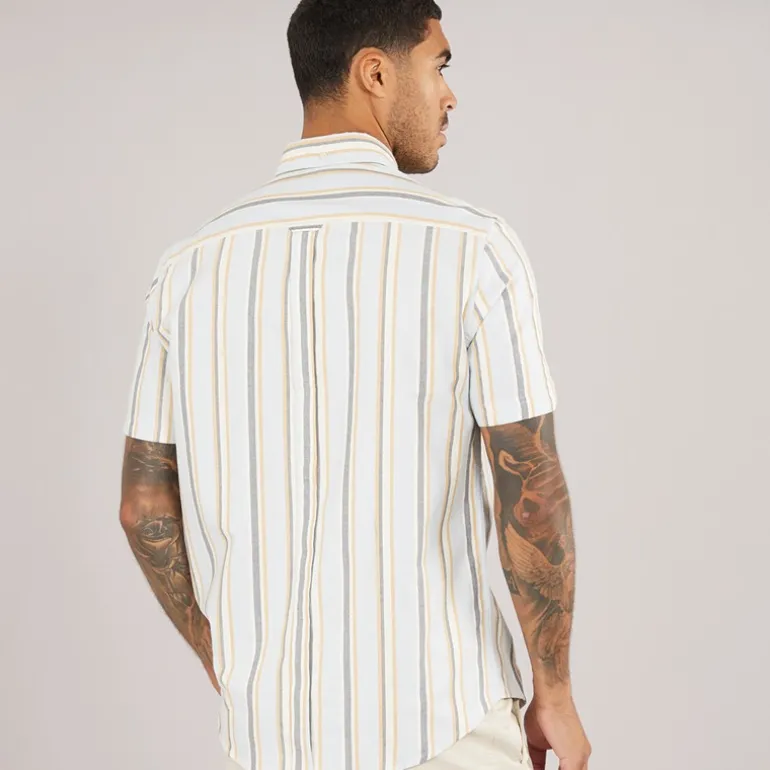 Herre Oxford Stribet Kortærmet Skjorte Lyseblå