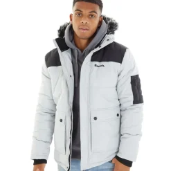 Herre Pelsbesat Hætte Pudejakke Frostgrå