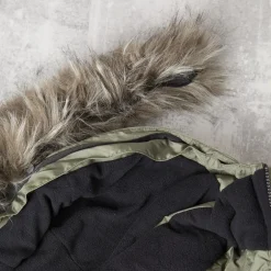 Herre Pelsbesat Hætteforsynet Vatteret Ripstop Parka Khaki/​Sort