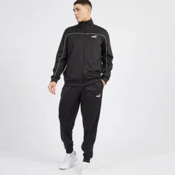 Herre Piping Poly Træningsdragt Sort