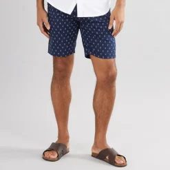 Herre Poplin Stribet Print Resort Shorts Mørkeblå