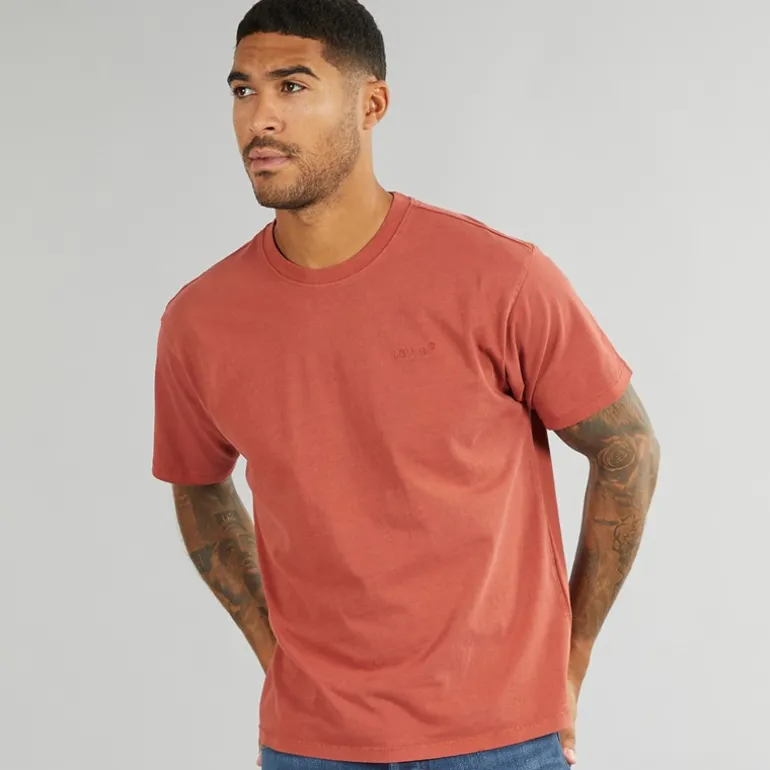 Herre Rød Tab Vintage T Shirt Garment Farvet Rød Maling