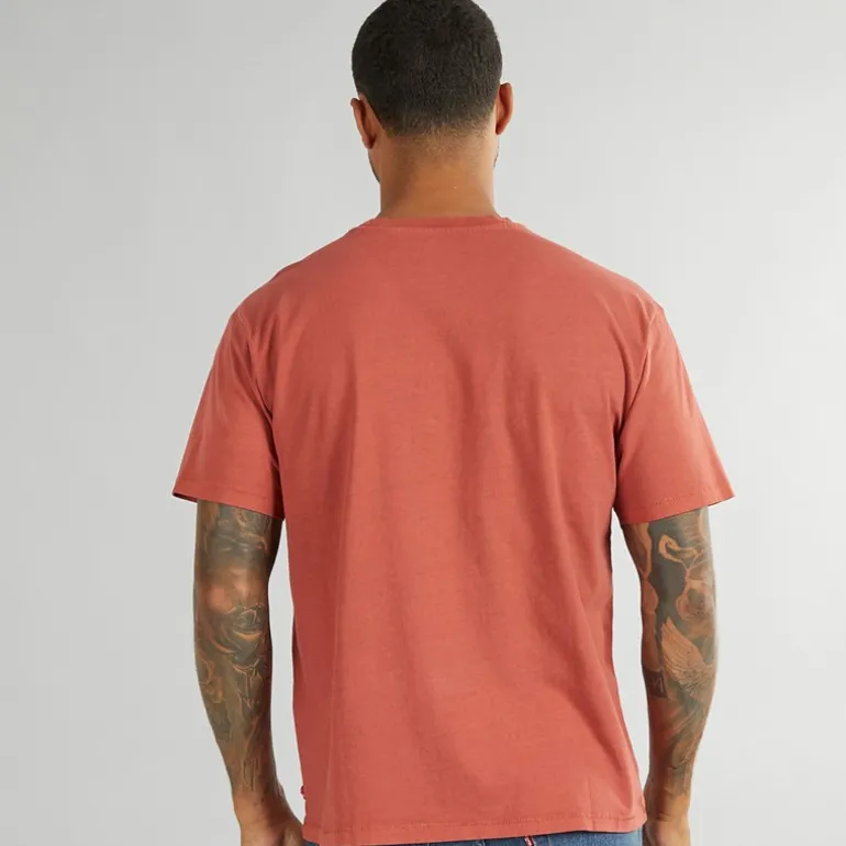 Herre Rød Tab Vintage T Shirt Garment Farvet Rød Maling